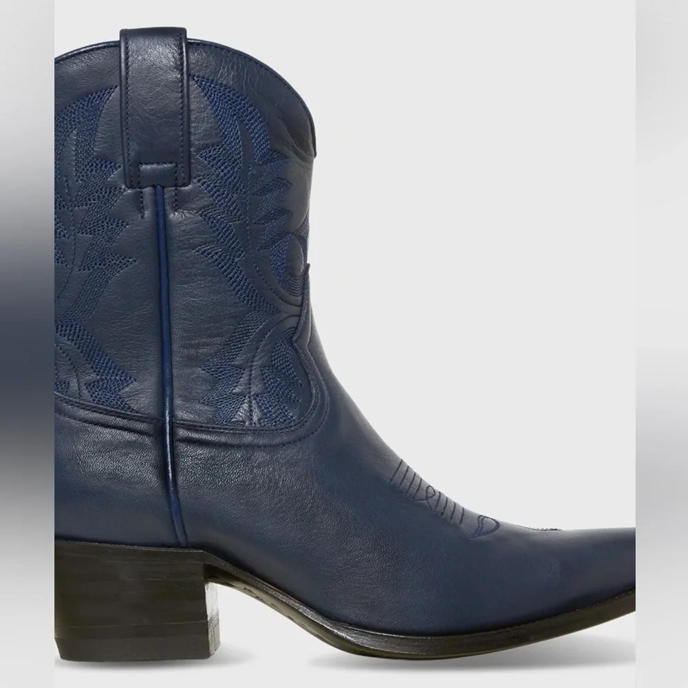 ANN MASHBURN Marie Cowboy Boot Navy Leather western pee-wee cowboy Boots - Picture 2 of 11